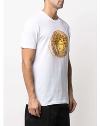 weißes besticktes T-Shirt mit einem Rundhalsausschnitt von Versace