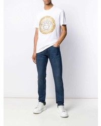 weißes besticktes T-Shirt mit einem Rundhalsausschnitt von Versace