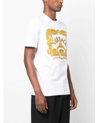 weißes besticktes T-Shirt mit einem Rundhalsausschnitt von Versace