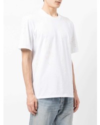 weißes besticktes T-Shirt mit einem Rundhalsausschnitt von Nick Fouquet