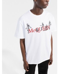 weißes besticktes T-Shirt mit einem Rundhalsausschnitt von Alexander McQueen