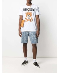 weißes besticktes T-Shirt mit einem Rundhalsausschnitt von Moschino