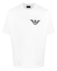 weißes besticktes T-Shirt mit einem Rundhalsausschnitt von Emporio Armani