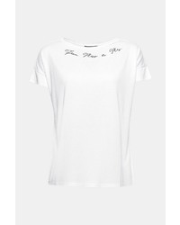 weißes besticktes T-Shirt mit einem Rundhalsausschnitt von Esprit