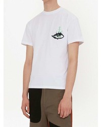 weißes besticktes T-Shirt mit einem Rundhalsausschnitt von JW Anderson