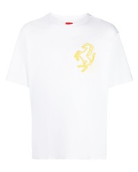 weißes besticktes T-Shirt mit einem Rundhalsausschnitt von Ferrari