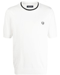 weißes besticktes T-Shirt mit einem Rundhalsausschnitt von Fred Perry