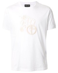 weißes besticktes T-Shirt mit einem Rundhalsausschnitt von Giorgio Armani