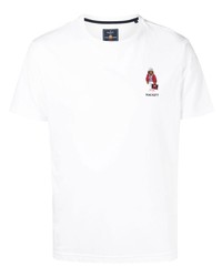 weißes besticktes T-Shirt mit einem Rundhalsausschnitt von Hackett