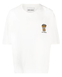 weißes besticktes T-Shirt mit einem Rundhalsausschnitt von Henrik Vibskov