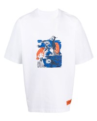 weißes besticktes T-Shirt mit einem Rundhalsausschnitt von Heron Preston