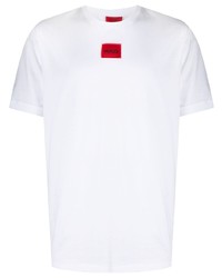 weißes besticktes T-Shirt mit einem Rundhalsausschnitt von Hugo