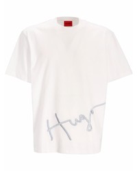 weißes besticktes T-Shirt mit einem Rundhalsausschnitt von Hugo