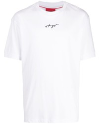 weißes besticktes T-Shirt mit einem Rundhalsausschnitt von Hugo