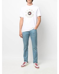 weißes besticktes T-Shirt mit einem Rundhalsausschnitt von Tommy Hilfiger