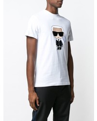 weißes besticktes T-Shirt mit einem Rundhalsausschnitt von Karl Lagerfeld