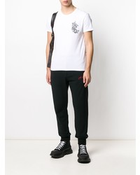 weißes besticktes T-Shirt mit einem Rundhalsausschnitt von Alexander McQueen