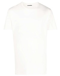 weißes besticktes T-Shirt mit einem Rundhalsausschnitt von Jil Sander