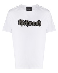 weißes besticktes T-Shirt mit einem Rundhalsausschnitt von John Richmond