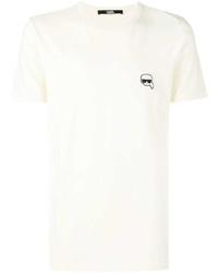weißes besticktes T-Shirt mit einem Rundhalsausschnitt von Karl Lagerfeld