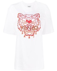 weißes besticktes T-Shirt mit einem Rundhalsausschnitt von Kenzo
