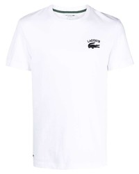 weißes besticktes T-Shirt mit einem Rundhalsausschnitt von Lacoste
