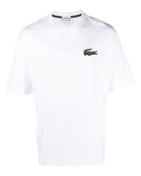 weißes besticktes T-Shirt mit einem Rundhalsausschnitt von Lacoste