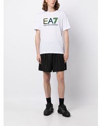 weißes besticktes T-Shirt mit einem Rundhalsausschnitt von Ea7 Emporio Armani