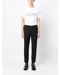 weißes besticktes T-Shirt mit einem Rundhalsausschnitt von Alexander McQueen