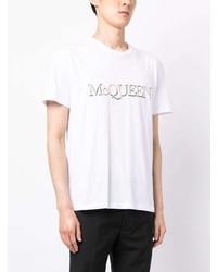 weißes besticktes T-Shirt mit einem Rundhalsausschnitt von Alexander McQueen