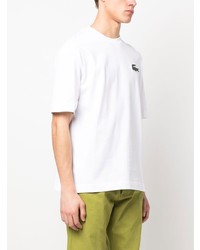 weißes besticktes T-Shirt mit einem Rundhalsausschnitt von Lacoste