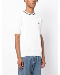 weißes besticktes T-Shirt mit einem Rundhalsausschnitt von Fred Perry