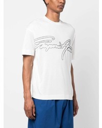 weißes besticktes T-Shirt mit einem Rundhalsausschnitt von Emporio Armani