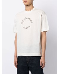 weißes besticktes T-Shirt mit einem Rundhalsausschnitt von Emporio Armani