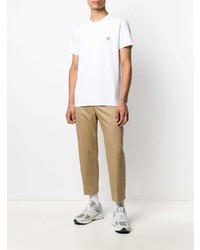 weißes besticktes T-Shirt mit einem Rundhalsausschnitt von MAISON KITSUNÉ