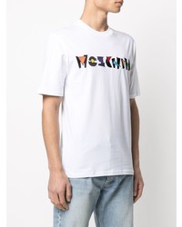 weißes besticktes T-Shirt mit einem Rundhalsausschnitt von Moschino