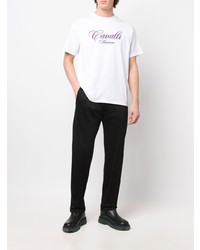 weißes besticktes T-Shirt mit einem Rundhalsausschnitt von Roberto Cavalli