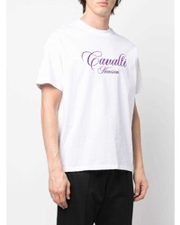 weißes besticktes T-Shirt mit einem Rundhalsausschnitt von Roberto Cavalli