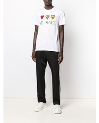 weißes besticktes T-Shirt mit einem Rundhalsausschnitt von Versace