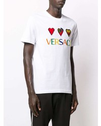 weißes besticktes T-Shirt mit einem Rundhalsausschnitt von Versace