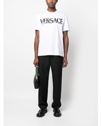 weißes besticktes T-Shirt mit einem Rundhalsausschnitt von Versace