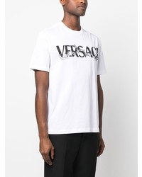 weißes besticktes T-Shirt mit einem Rundhalsausschnitt von Versace