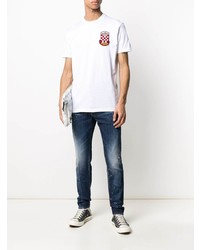 weißes besticktes T-Shirt mit einem Rundhalsausschnitt von DSQUARED2