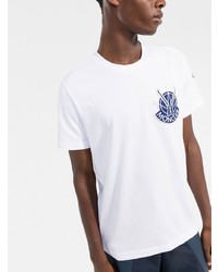 weißes besticktes T-Shirt mit einem Rundhalsausschnitt von Moncler