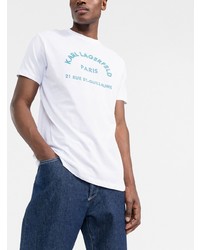 weißes besticktes T-Shirt mit einem Rundhalsausschnitt von Karl Lagerfeld