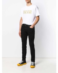 weißes besticktes T-Shirt mit einem Rundhalsausschnitt von VERSACE JEANS COUTURE