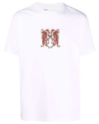 weißes besticktes T-Shirt mit einem Rundhalsausschnitt von Maharishi