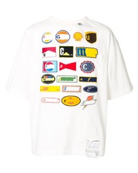 weißes besticktes T-Shirt mit einem Rundhalsausschnitt von Maison Mihara Yasuhiro