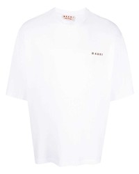weißes besticktes T-Shirt mit einem Rundhalsausschnitt von Marni