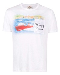 weißes besticktes T-Shirt mit einem Rundhalsausschnitt von MC2 Saint Barth